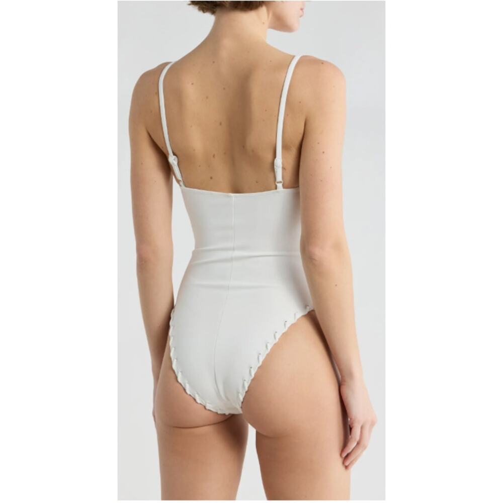 Good American $160 Small White Whip Stitch One-Piece Swimsuit Summer Beach - Picture 2 of 7